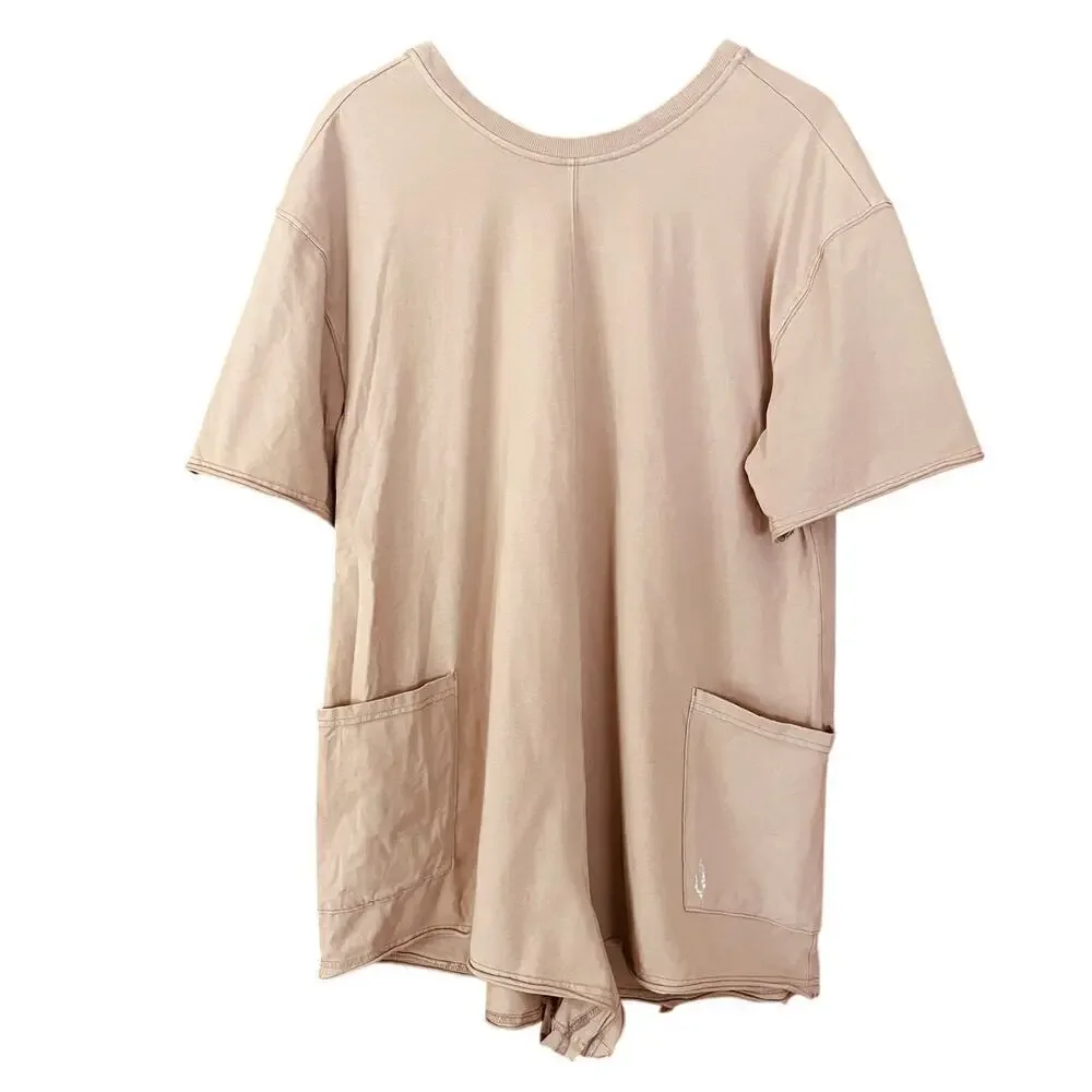 Free People Movement Hot Shot Tee Romper Mocha Latte Size Large